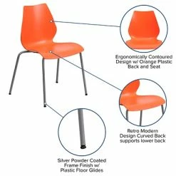 New ✔️ Stacking Chairs Flash Furniture Hercules Series Polypropylene Stackable Chair With Silver Frame, Orange 😀 -Advantage Shop sp109852741 s7