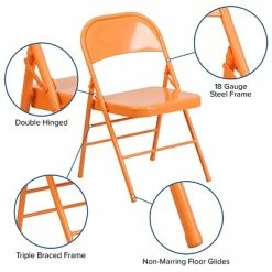 Coupon 🎉 Folding Chairs Flash Furniture HERCULES COLORBURST Series Orange Marmalade Double Hinged Metal Folding Chair (HF3-ORANGE-GG) 🥰 -Advantage Shop sp111678816 s7