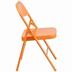 Coupon 🎉 Folding Chairs Flash Furniture HERCULES COLORBURST Series Orange Marmalade Double Hinged Metal Folding Chair (HF3-ORANGE-GG) 🥰 -Advantage Shop sp111678820 s7