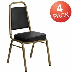 New 🎁 Flash Furniture HERCULES Trapezoidal Back Banquet Chairs W/Black Vinyl & Gold Frame, 4/Pack 💯 -Advantage Shop sp123069758 s7