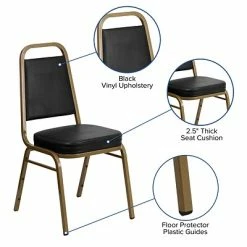 New 🎁 Flash Furniture HERCULES Trapezoidal Back Banquet Chairs W/Black Vinyl & Gold Frame, 4/Pack 💯 -Advantage Shop sp123069761 s7