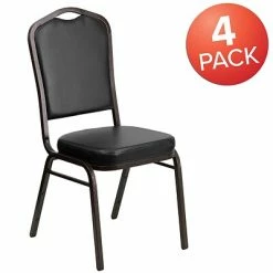 Outlet ✔️ Flash Furniture HERCULES Banquet Chairs W/Black Vinyl & Gold Vein Frame, 4/Pack 💯 -Advantage Shop sp123070224 s7