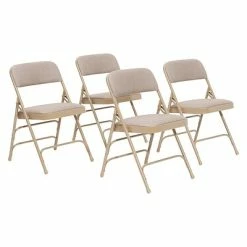 Budget 🎉 National Public Seating NPS 2300 Series Fabric Padded Triple Brace Double Hinge Premium Folding Chairs, Cafe Beige/Beige, 4 Pack (2301/4) 🔔
