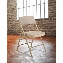 Budget 🎉 National Public Seating NPS 2300 Series Fabric Padded Triple Brace Double Hinge Premium Folding Chairs, Cafe Beige/Beige, 4 Pack (2301/4) 🔔 -Advantage Shop sp130557497 s7