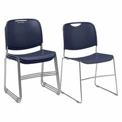 Hot Sale 🎁 National Public Seating Stacking Chairs NPS 8500 Series HI-Tech Ultra-Compact Plastic Seat/Back Stack Chair, Navy Blue/Chrome, 4 Pack (8505/4) 🥰