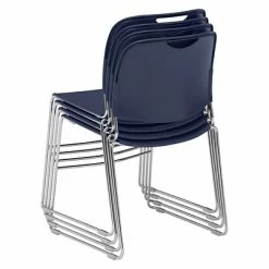 Hot Sale 🎁 National Public Seating Stacking Chairs NPS 8500 Series HI-Tech Ultra-Compact Plastic Seat/Back Stack Chair, Navy Blue/Chrome, 4 Pack (8505/4) 🥰 -Advantage Shop sp130557599 s7