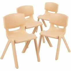 Best Sale ❤️ Stacking & Folding Chairs Flash Furniture Plastic Student Stacking Chair, Natural, 4-Pieces (4YUYCX4004NAT) ⌛