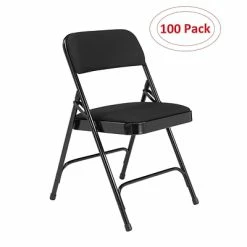 Wholesale 🔥 National Public Seating NPS 2200 Series Fabric Padded Premium Folding Chairs, Midnight Black/Black, 100 Pack (2210/100) ⌛