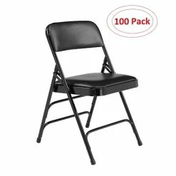 Coupon ⭐ National Public Seating Folding Chairs NPS 1300 Series Premium Vinyl Upholstered Triple Brace Double Hinge Folding Chair, Black, 100 Pack (1310/100) 🛒