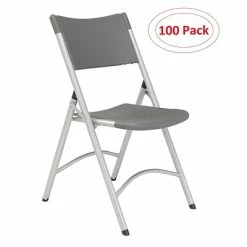 Outlet 🧨 National Public Seating Folding Chairs NPS 600 Series Heavy Duty Plastic Folding Chair, Charcoal Slate, 100 Pack (620/100) 🔥