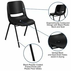Promo 👍 Stacking Chairs Flash Furniture Hercules Shell Ergonomic Stack Chair With Black Frame And 14" Seat, Black 🎉 -Advantage Shop sp137201834 s7