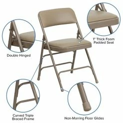 Best reviews of 🔥 Folding Chairs Flash Furniture Hercules Series Curved Triple-Braced, Double-Hinged Beige Vinyl-Upholstered Metal Folding Chair (HAMC309AVBGE) 👍 -Advantage Shop sp137298756 s7