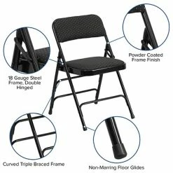 Coupon ✔️ Folding Chairs Flash Furniture Hercules Series Fabric Upholstered Metal Curved Triple Braced And Double Hinged Folding Chair, Black Patterned ❤️ -Advantage Shop sp137298786 s7