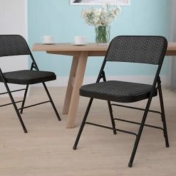 Coupon ✔️ Folding Chairs Flash Furniture Hercules Series Fabric Upholstered Metal Curved Triple Braced And Double Hinged Folding Chair, Black Patterned ❤️ -Advantage Shop sp137298906 s7