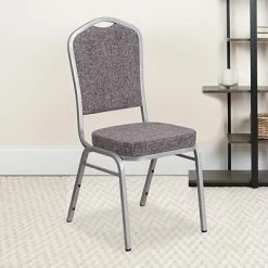 Flash Sale ✨ Banquet Chairs Flash Furniture Crown Back Stacking Banquet Chair With Herringbone Fabric And Thick Seat, Silver Frame, 4/Pack  (4FDC01S12GG) ✨ -Advantage Shop sp137393772 s7