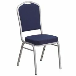 Discount 😉 Banquet Chairs Flash Furniture HERCULES Series Crown Back Stacking Banquet Chair With Navy Fabric And 2.5'' Thick Seat, Silver Frame 🔥