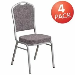 Flash Sale ✨ Banquet Chairs Flash Furniture Crown Back Stacking Banquet Chair With Herringbone Fabric And Thick Seat, Silver Frame, 4/Pack  (4FDC01S12GG) ✨ -Advantage Shop sp137393902 s7
