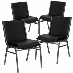 New 🌟 Stacking & Folding Chairs Flash Furniture HERCULES Vinyl Office Stacking Chair, Silver Vein/Black (4-XU-60153-BK-VYL-GG) 🥰