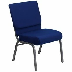 Best Pirce 💯 Stacking Chairs Flash Furniture HERCULES 21'' Church Chair W/4'' Seat Silver Vein Frame, Navy Blue 😀