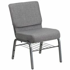 Best Pirce 👏 Stacking Chairs Flash Furniture HERCULES 21" X 3 3/4" Church Chairs W/Book Rack & Silver Vein Frame (XUCH0221GYSVB) ❤️