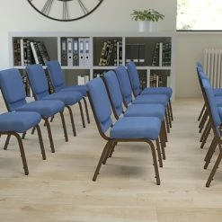 Hot Sale 👏 Stacking Chairs Flash Furniture HERCULES Series 21'' Extra Wide Blue Fabric Stacking Church Chair With 4'' Thick Seat, Gold Vein Frame 👏 -Advantage Shop sp154587895 s7