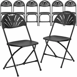 Hot Sale โค๏ธ Folding Chairs Flash Furniture HERCULES Series 800 Lb. Capacity Plastic Fan Back Folding Chair 8/Pack (8LEL4BK) ๐