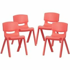 Hot Sale 🔥 Stacking & Folding Chairs Flash Furniture Plastic Student Stacking Chair, Red, 4-Pieces (4YUYCX4004RED) 🌟