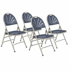 Outlet ✔️ National Public Seating Folding Chairs NPS 1100 Series Deluxe Fan Back With Triple Brace Double Hinge Folding Chair, Dark Blue, 4 (1115/4) 😀