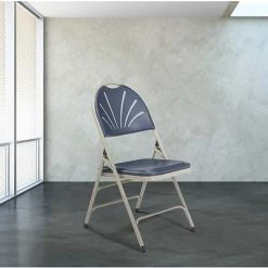 Outlet ✔️ National Public Seating Folding Chairs NPS 1100 Series Deluxe Fan Back With Triple Brace Double Hinge Folding Chair, Dark Blue, 4 (1115/4) 😀 -Advantage Shop sp160038415 s7