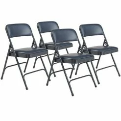 Best Pirce ⭐ National Public Seating NPS 1200 Series Vinyl Padded Premium Folding Chairs, Dark Midnight Blue/Char-Blue, 4/Pack (1204/4) 🔥