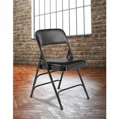 Best Pirce 👏 National Public Seating Folding Chairs NPS 1300 Series Premium Vinyl Upholstered Triple Brace Double Hinge Folding Chair, Black, 4 Pack (1310/4) 😀 -Advantage Shop sp54967437 s7