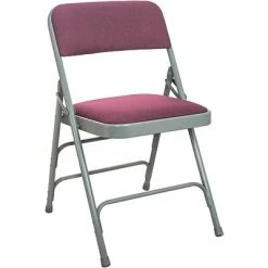 Best Sale 🎉 Folding Chairs Advantage Gray Padded Metal Folding Chair, Burgundy 1" Fabric Seat 80 Pack (DPI903F-GB) 👍