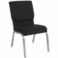 Discount 🛒 Stacking Chairs Flash Furniture HERCULES™ Fabric Stacking Church Chair, Black, Silver Vein Frame (XUCH60096BKSV) 🌟