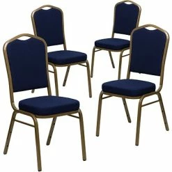Outlet 👏 Flash Furniture HERCULES Banquet Chairs W/Navy Blue Fabric & Gold Frame, 4/Pack 😀