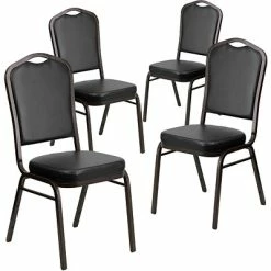 Outlet ✔️ Flash Furniture HERCULES Banquet Chairs W/Black Vinyl & Gold Vein Frame, 4/Pack 💯