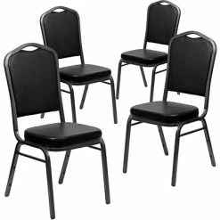 Budget 🎉 Flash Furniture HERCULES 4/Pack Banquet Chairs W/Vinyl Seat Silver Vein Frame (4FDC01SVBKVY) 🧨