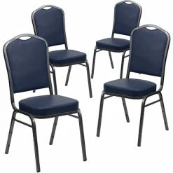 New ๐ Flash Furniture HERCULES 4/Pack Banquet Chairs W/Vinyl Seat Silver Vein Frame (4FDC01SVNY) ๐