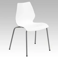 Hot Sale 🥰 Stacking Chairs Flash Furniture Hercules Series Polypropylene Stackable Chair With Silver Frame, White (RUT288WH) 🤩