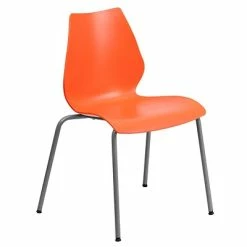 New ✔️ Stacking Chairs Flash Furniture Hercules Series Polypropylene Stackable Chair With Silver Frame, Orange 😀